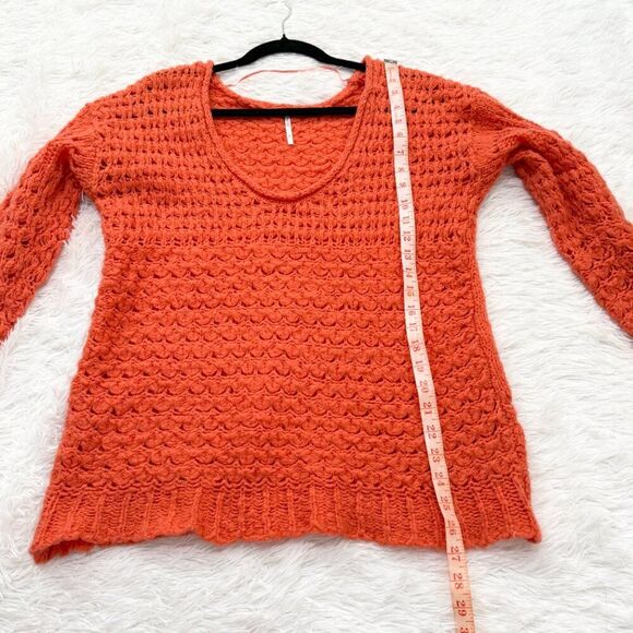 Women Free People Crashing Waves Knit Sweater Pullover Red Orange Extra Small - Picture 7 of 9